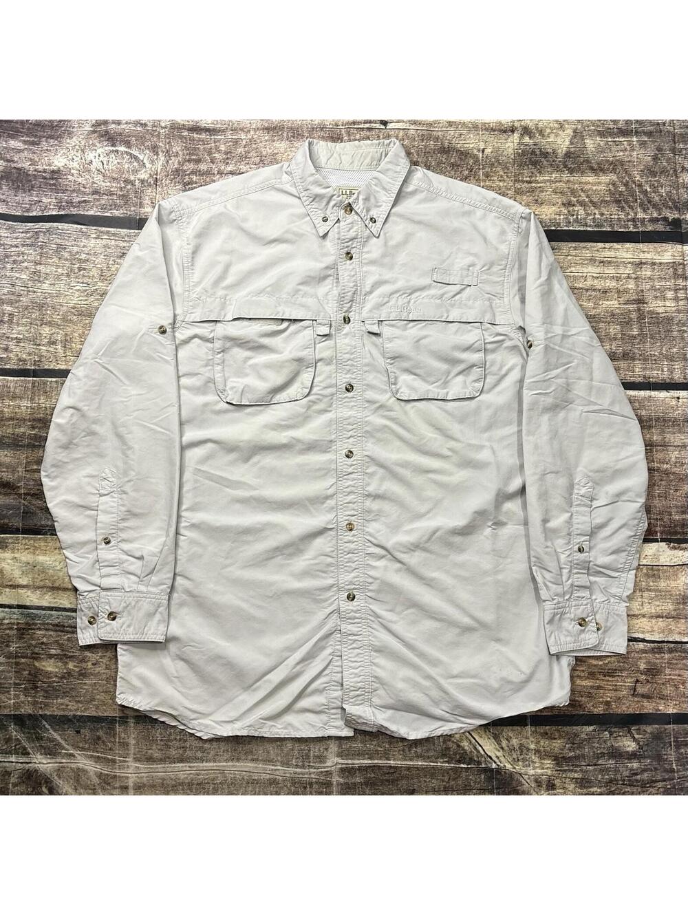 LL Bean Shirt Mens Large Tall Tropicwear Vented Fishing UPF 50 White